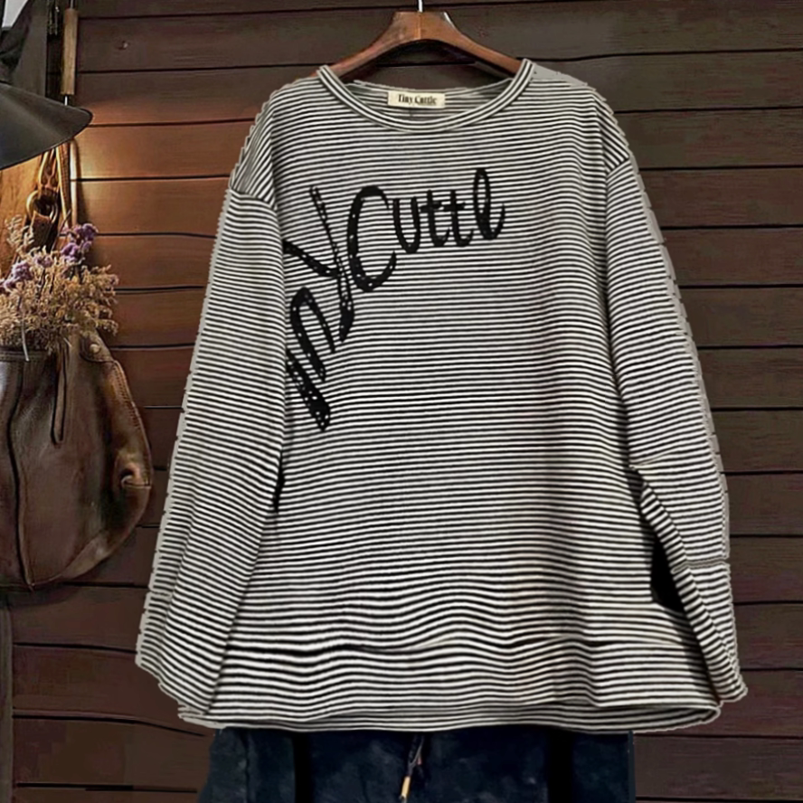 长袖T恤卫衣TINY CUTTLE春秋新款长款薄款宽松女纯棉针织套头外套