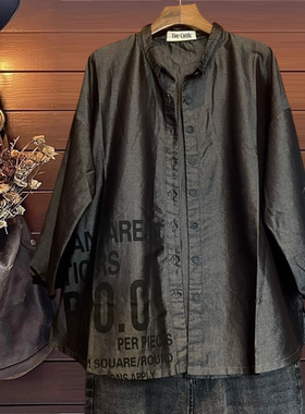 TINY CUTTLE衬衫女韩单棉涤宽松立领衬衣上衣黑色薄款字母图案