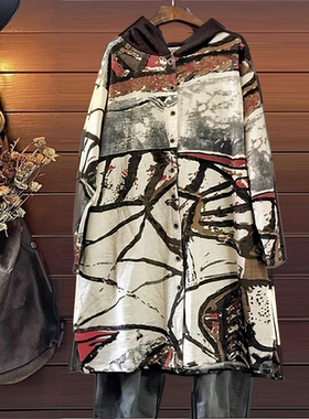 连帽连衣裙TINY CUTTLE秋春宽松女纯棉风衣开衫长款卫衣加厚加绒