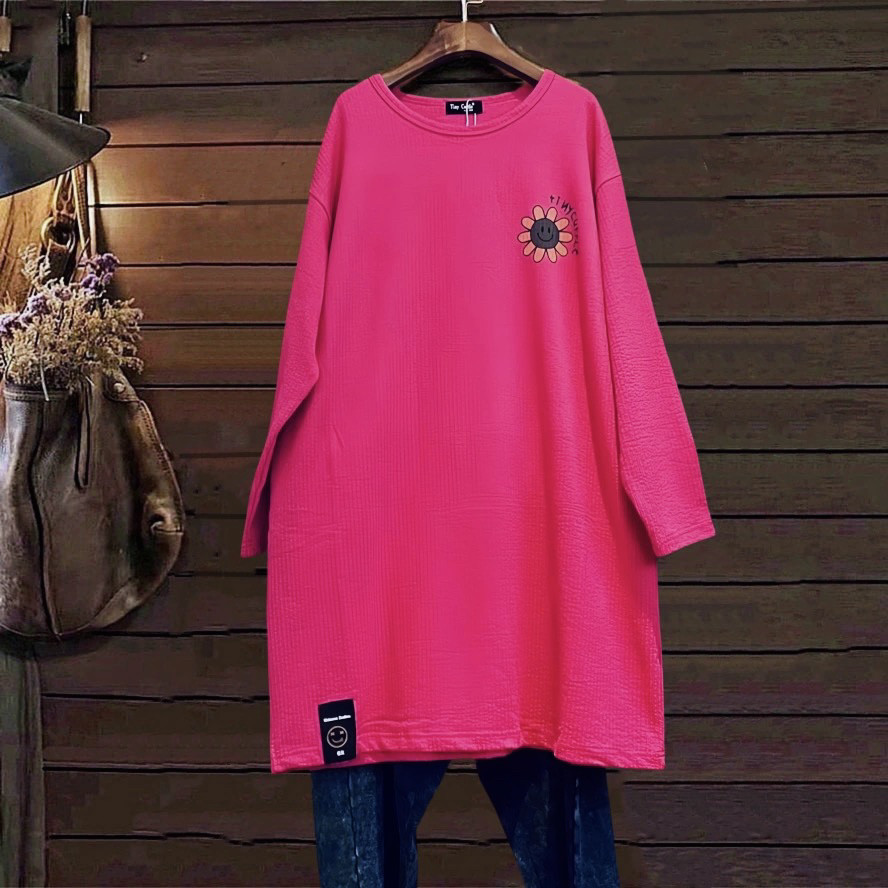 胖mm宽松遮肚子显瘦长袖T恤连衣裙秋春新款大码女装纯棉休闲上衣