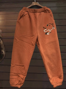 冬季加厚加绒长裤TINY CUTTLE韩单棉布高腰刺绣图案女装新款休闲