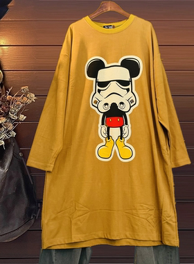 长款卫衣圆领连衣裙TINY CUTTLE春秋韩版卡通宽松女棉长款针织