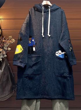 连帽棉服连衣裙卫衣加厚加绒TINY CUTTLE秋春冬宽松民族风女纯棉