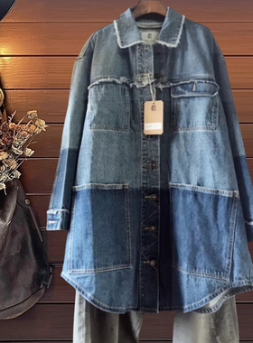 TINY CUTTLE春秋宽松大版女男牛仔夹克外套棉长款立领上衣S020