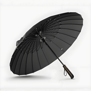 24骨抗风加固雨伞长柄伞男士简约商务木柄单人伞日系复古直柄长伞