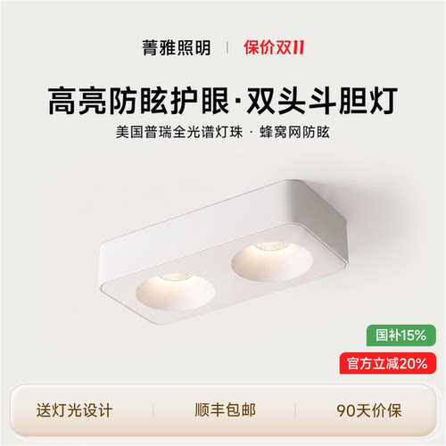 双头超薄明装筒射灯餐厅无主灯卧室吸顶筒灯全光谱防眩斗胆灯