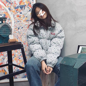 小碎花短款羽绒棉服女2024新款冬季小个子加厚棉袄外套美式面包服