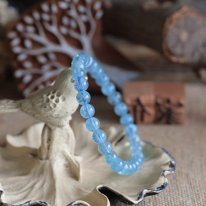 布家天然海蓝宝女士款水晶手链梦幻蓝色海洋心简约学生个性饰品