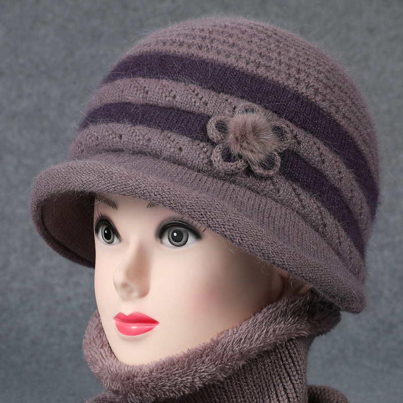 秋冬天老年人花朵盆帽子女奶奶