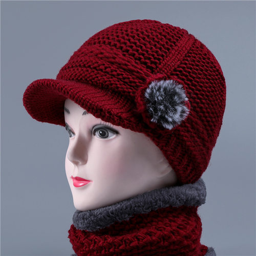 秋冬中老年毛线帽子女冬加绒保暖