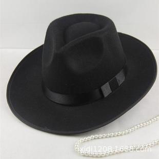 上海滩许文强杰克逊大沿礼帽男女士舞台英伦帽子爵士羊毛毡帽老人