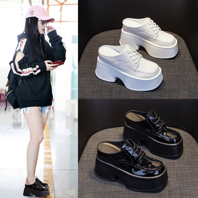 包头外穿小皮鞋超高跟半拖鞋11cm