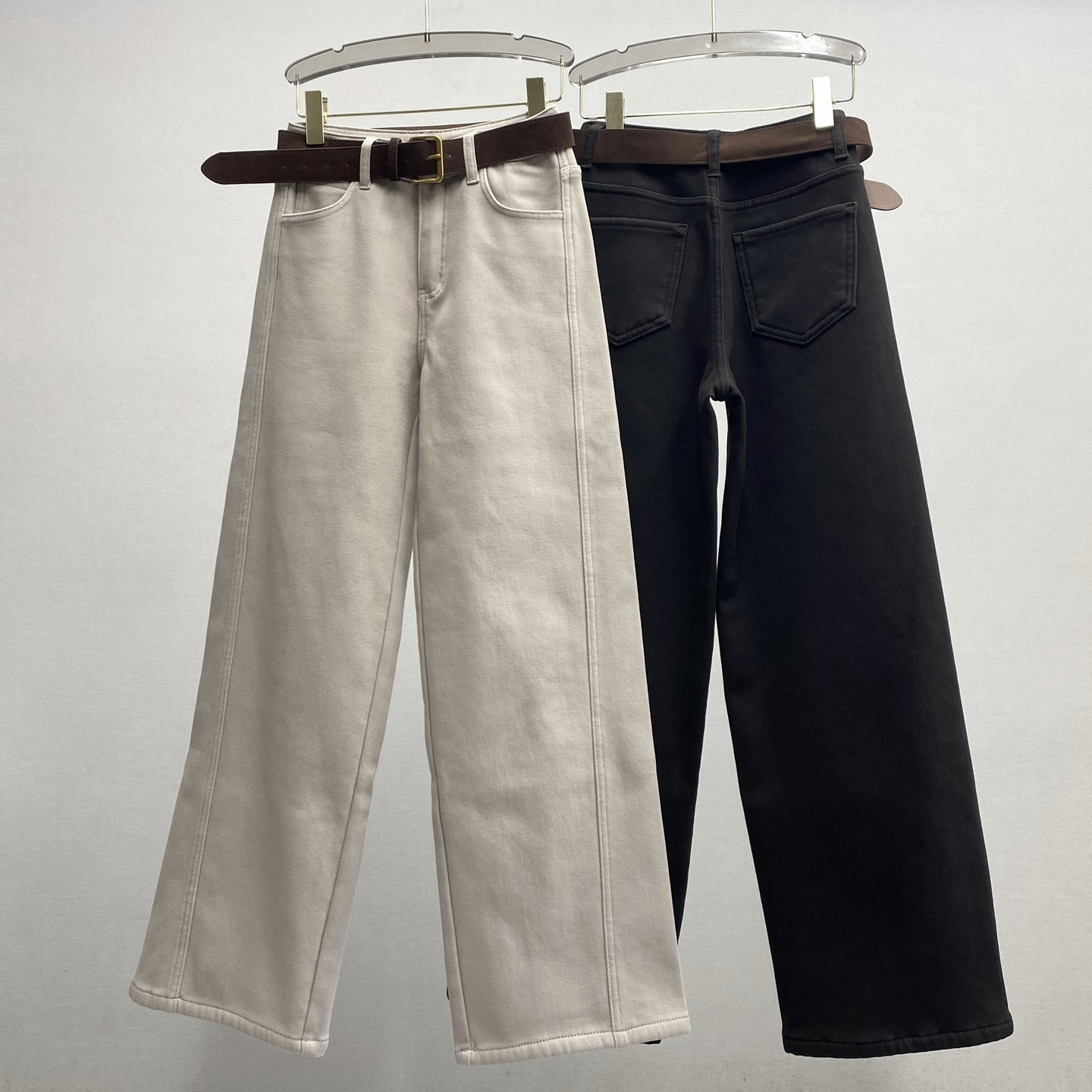 高腰显瘦茶卡色加绒窄版牛仔裤女2025秋冬新款直筒垂感拖地阔腿裤