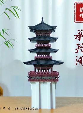 万景楼水陆缸微景观鱼缸假山盆景中式古风建筑模型承天阁摆件