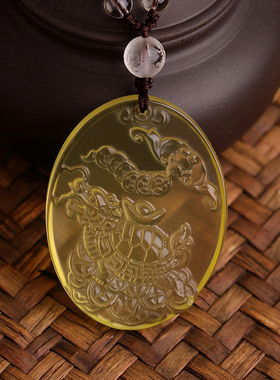 天然黄水晶龙龟吊坠男女项链