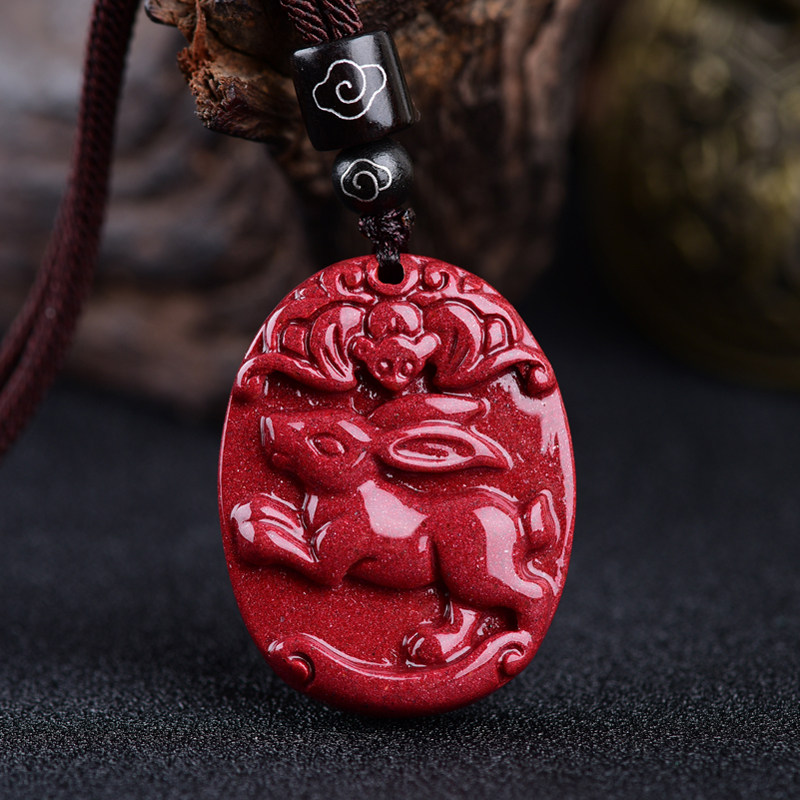 朱砂十二生肖吊坠女属兔本命年项链男士鼠龙马鸡儿童款钥匙扣挂件