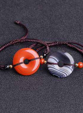 红竹石平安扣手链影子石饰品