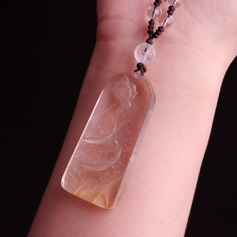 天然金发晶金榜题名学生文昌鱼吊坠灵鳌懿宝水晶锦鲤挂件