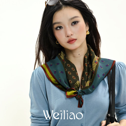 Weiliao 原创葡萄玫瑰系列丝巾博主合作款双面异色复古墨绿深咖秋