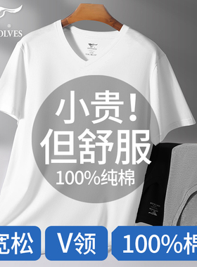 七匹狼纯棉t恤男士短袖背心男款v领体恤2026新款全棉宽松汗衫夏季