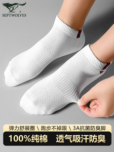 七匹狼男袜子男款纯棉全棉袜青少年初中学生防臭运动短筒船袜夏季