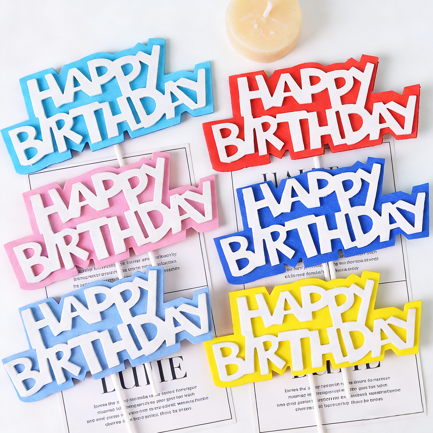 生日快乐蛋糕装饰插牌彩色EVA双层happybirthday英文字牌插件配件