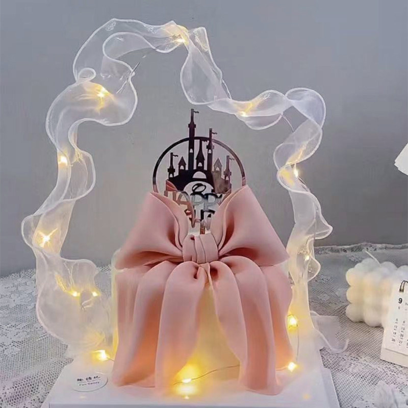 情人节鱼尾网纱发光拱门生日蛋糕装饰围边装扮情侣女神鱼尾纱丝带