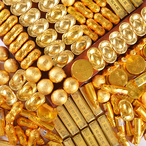 金币巧克力蛋糕装饰摆件元宝花生金条祝寿婚庆喜糖烘焙蛋糕插件