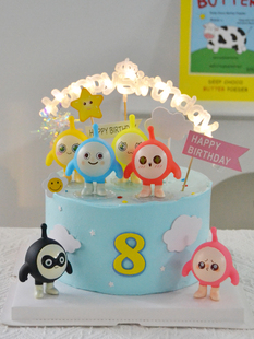 birthday烘焙生日蛋糕装 网红公仔摆件卡通蛋仔派对主题happy 饰品