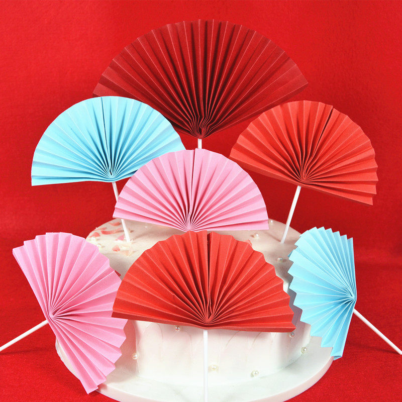 祝寿蛋糕装饰新款寿公寿婆中国风红色折扇蛋糕插牌过生日派对装扮