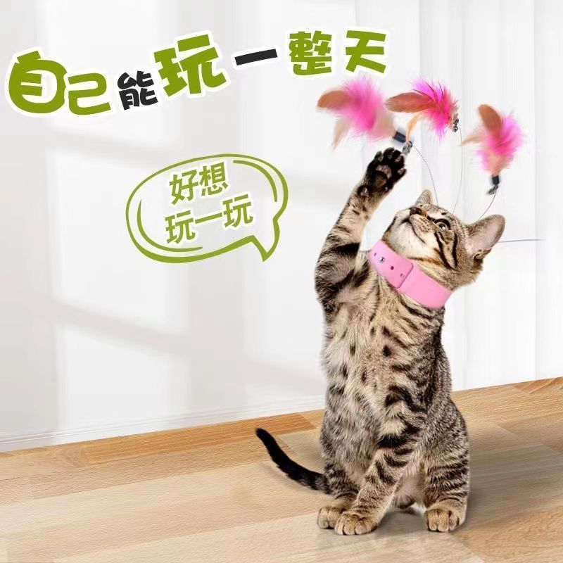 头戴式逗猫棒猫咪玩具自嗨解闷套头猫咪脖子逗猫棒猫项圈发声铃铛