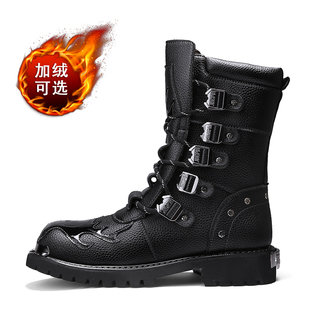 靴men boots 潮流英伦中筒马丁靴秋冬厚底重金属骑士工装 男大码