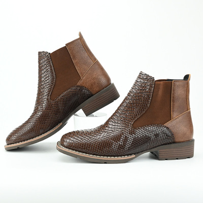 大码复古英伦百搭鳄鱼纹切尔西靴