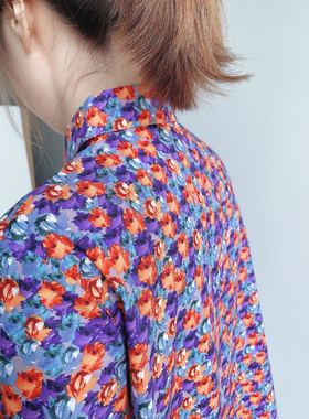 Warm Buds 2021秋季新款小翻领秋冬长袖衬衫宽松纯棉碎花衬衫