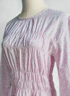 Warm Buds 2024秋季新款文艺长袖宽松Liberty碎花连衣裙女