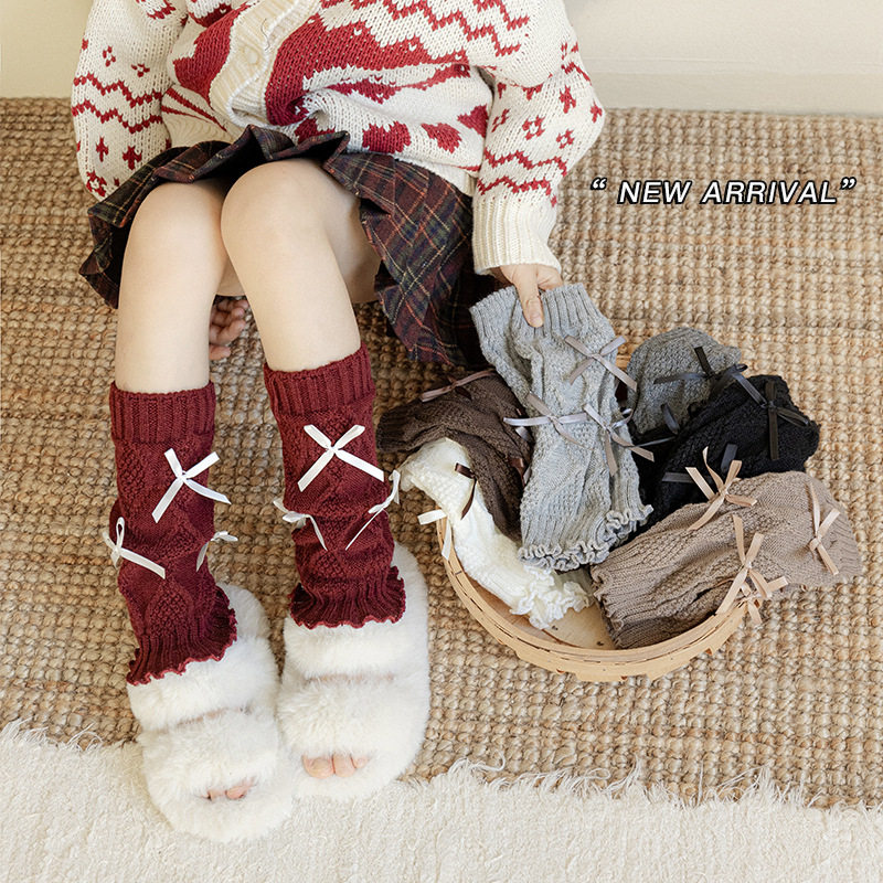 儿童袜套秋冬女童蝴蝶结堆堆袜芭蕾过年小童宝宝短款新年红色腿套