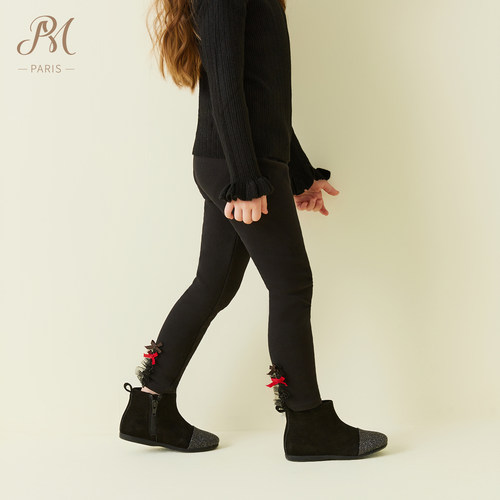 PM小雏菊黑色蝴蝶结打底裤长裤