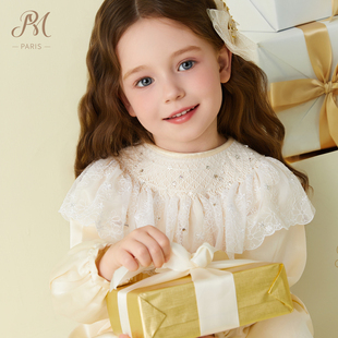Petite Marguerite小雏菊童装·手工刺绣香槟色主教领连衣裙