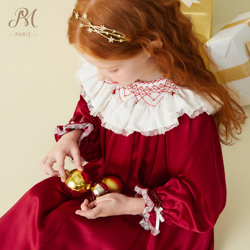 Petite Marguerite小雏菊童装·手工刺绣主教领圣诞连衣裙