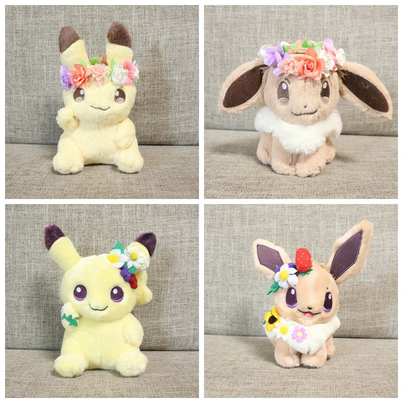 精灵 宝贝 可梦 春祭 复活节 花环皮卡丘花 花环伊布毛绒玩具公仔