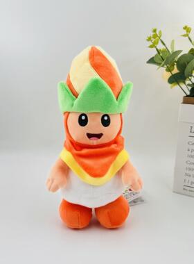 新款26cm玛丽奥玩偶橙色苞普林戴围巾奇诺比奥蘑菇毛绒公仔带吊牌