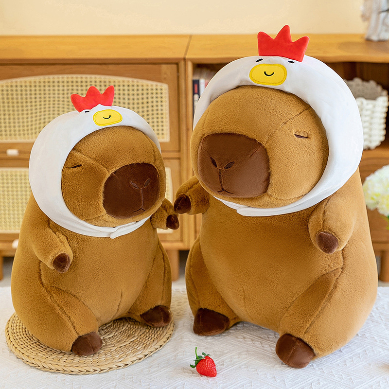 创意小鸡卡皮巴拉公仔水豚玩偶睡觉抱枕毛绒玩具啪啪圈布娃娃生日