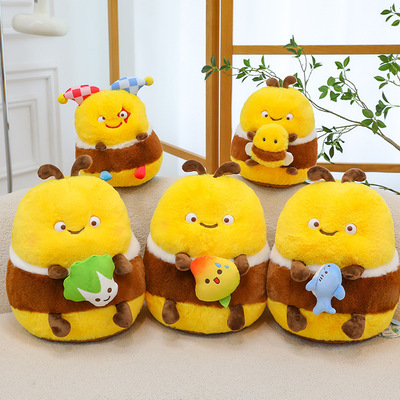 呆萌可爱拉线蜜蜂公仔创意趣味毛绒玩偶鲨bee小丑公仔抱睡生日礼