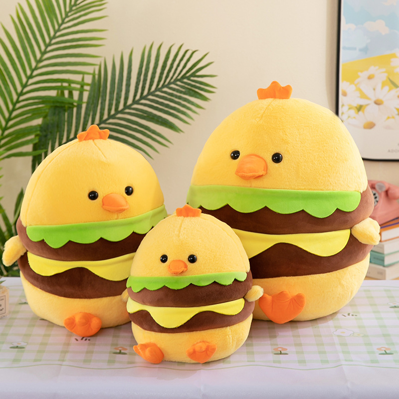 新款呆萌汉堡鸡儿童安抚布娃娃毛绒玩具女生卧室公仔抱枕小鸡玩偶