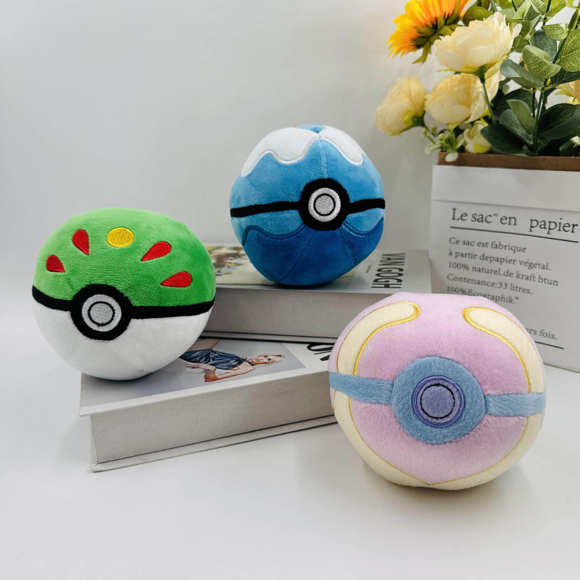 日本原单12cm小号潜水球友友球球蓝球绿球粉球带胶粒毛绒公仔