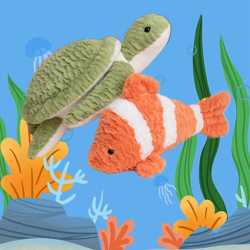 潮汐海洋公仔毛绒玩具小丑鱼鲨鱼章鱼家居装饰玩偶摆件海洋馆礼品
