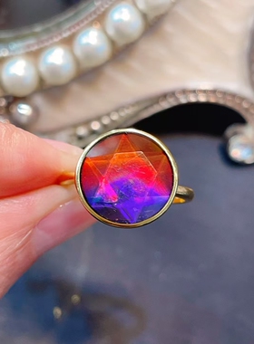 天然加拿大斑彩石大卫星戒指