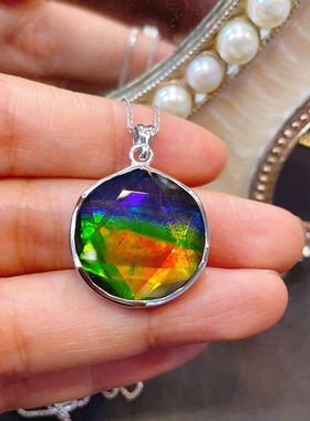 天然加拿大斑彩石大卫星吊坠