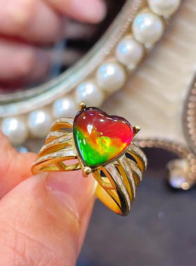 欧美个性复古天然原色炫彩鸽子蛋欧泊纯银S925戒指男女可带开口