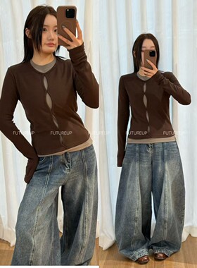 奢也原创FUTURE.UP设计感假两件拼接修身长袖上衣小衫  5WTF8116